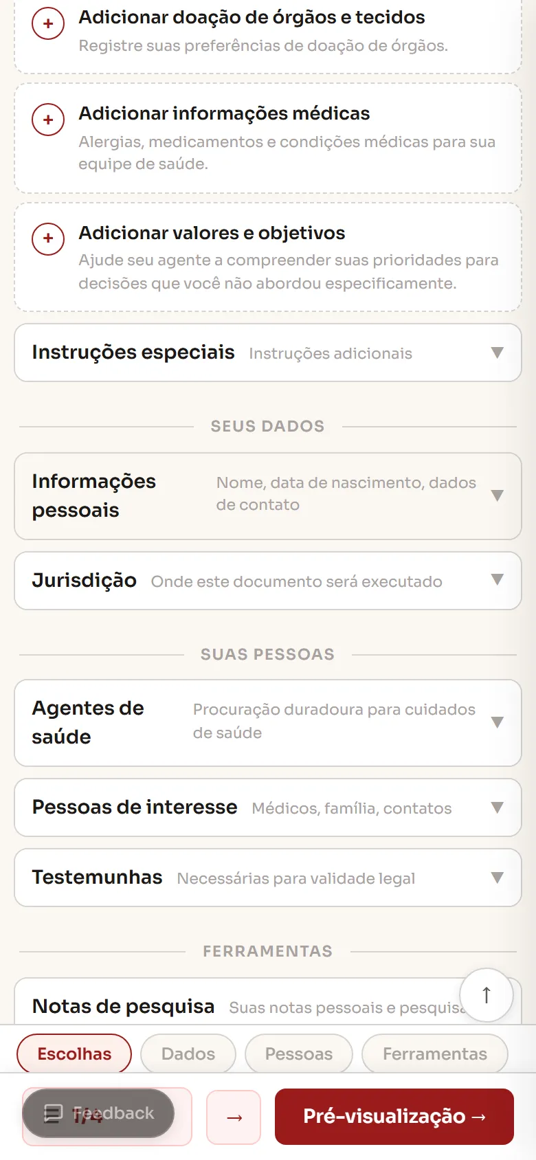 Escolha sua jurisdição. O formulário se adapta — você só vê opções legais válidas onde mora.